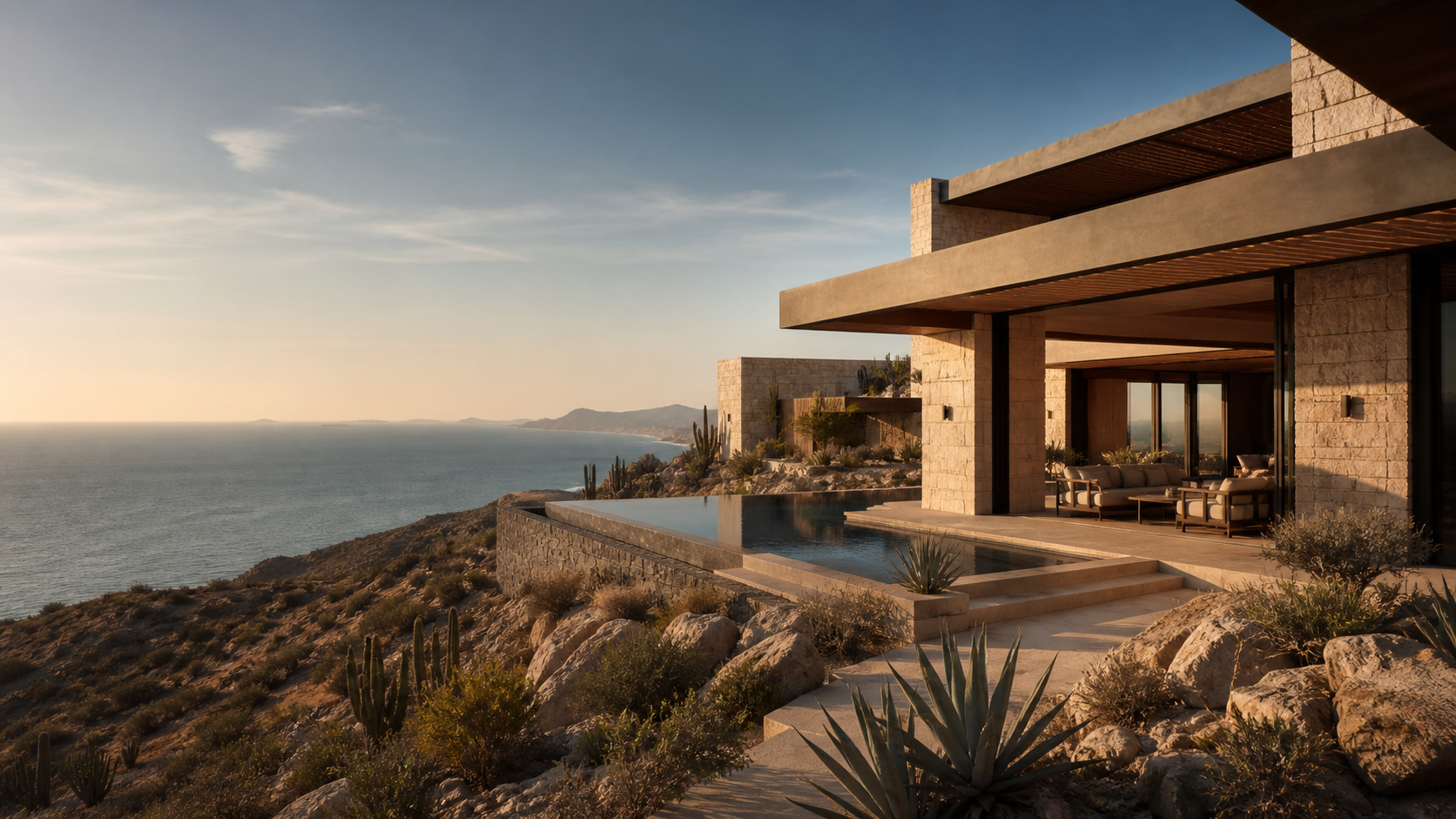 Conceptual custom home overlooking the Sea of Cortez in Baja California Sur